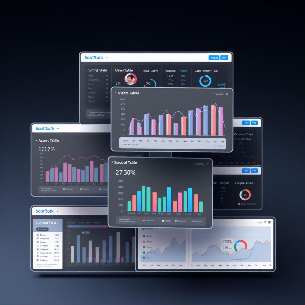 Stacked admin dashboard analytics screens